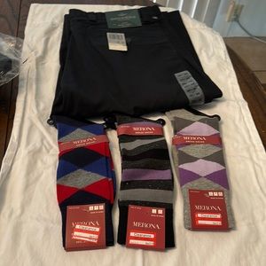 Dockers pants with a set of 3 pairs of dress socks.